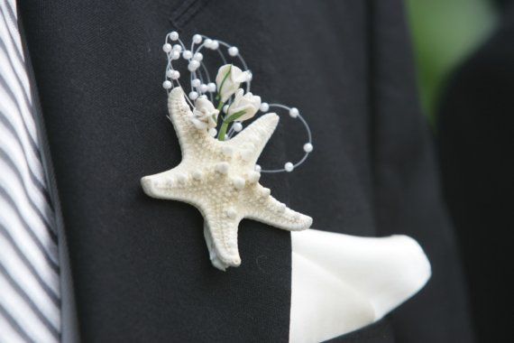 Wedding - Starfish Boutonniere With Pearls And Flowers