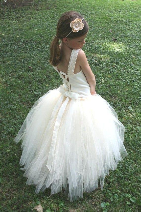 Hochzeit - Ivory Blumen-Mädchen Ballettröckchen-Kleid W The Original Abnehmbare Zug ------ viele Farben