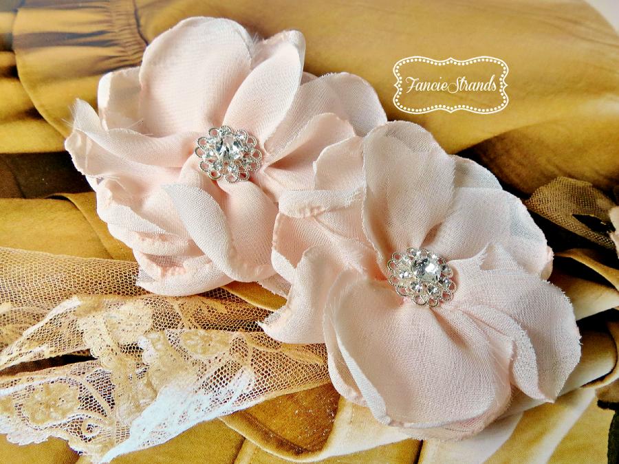 Mariage - Blush Pink Wedding Hair Flowers Set of 2