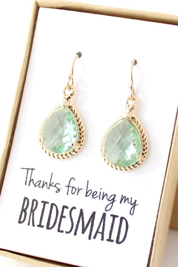 Wedding - Prasiolite Green / Gold Bridesmaid Earrings - Light Green Earrings - Light Mint Green Earing - Bridesmaid Jewelry - ER1