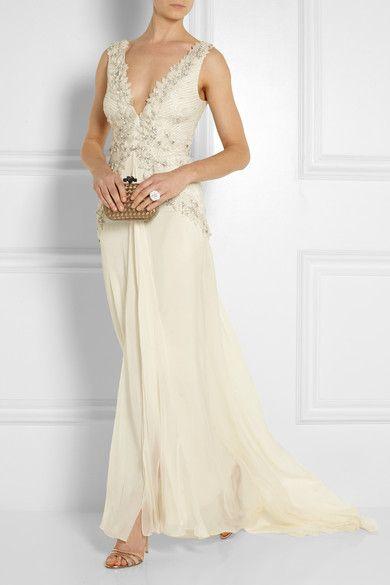 Wedding - Romily Embellished Silk-blend Chiffon Gown