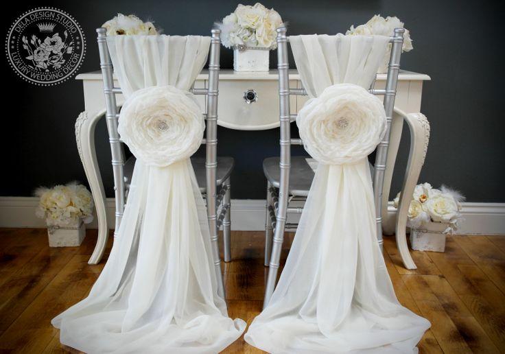 Wedding - Wedding Large 10" Fabric Flower Chair Cover Sash