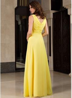 Wedding - [US$ 119.99] A-Line/Princess V-neck Floor-Length Chiffon Bridesmaid Dress With Ruffle (007027160)