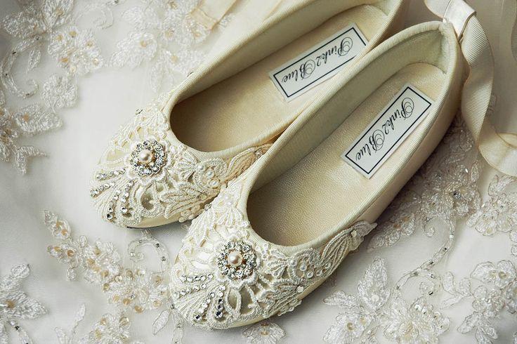 زفاف - أحذية الفتاة - شقق باليه، الرباط خمر، أحذية الزفاف زهرة فتاة، مع بلورات سواروفسكي، وأحذية بيت زهرة فتاة