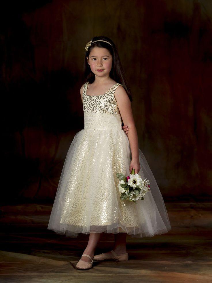 Wedding - Flower Girl Dress Party Bridesmaid Wedding Gold Sequin Tulle Sizes 4,6,8