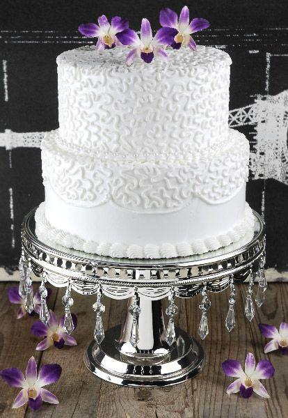 Mariage - Gâteau de mariage sur pied plat argenté avec le cristal Dangles 12x8