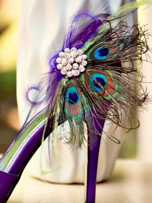 Wedding - Shoe Clips Peacock Fan Rhinestone / Pearls Center, Couture Bride Bridal Bridesmaid. Feminine Birthday. Rockabilly Statement Luxurious Luxe