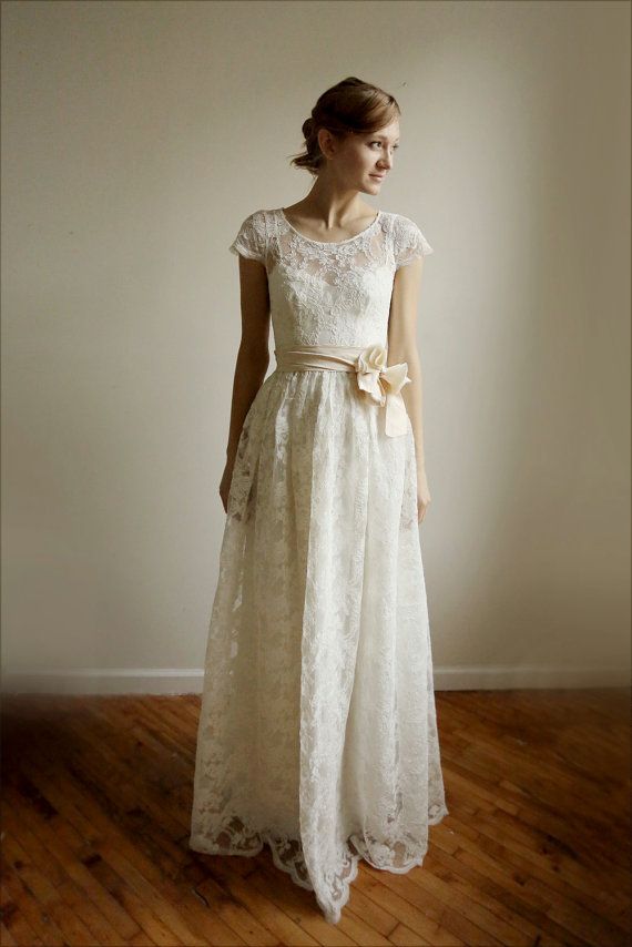 زفاف - ايلي طويل - 2 قطعة، الرباط والقطن فستان الزفاف