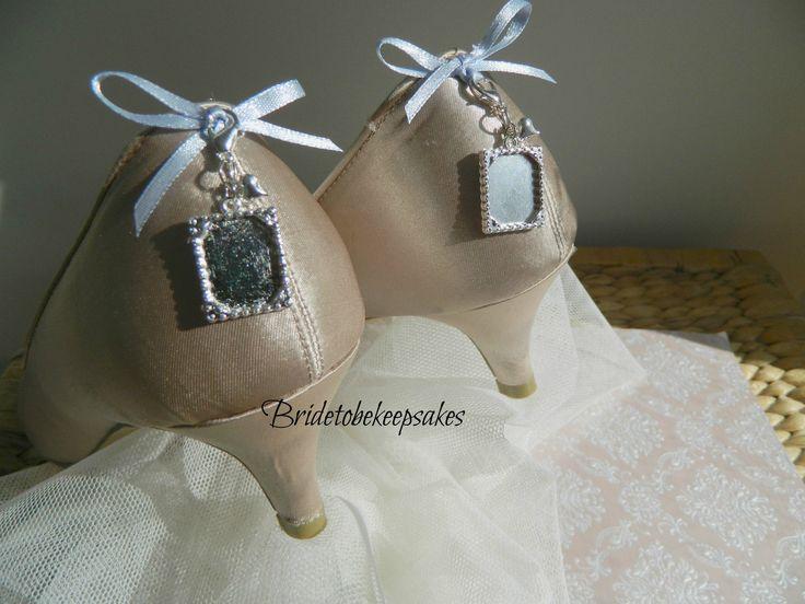 Wedding - Wedding Bouquet-shoe Charms -garter- Memory Photo Charms-1 Pair-keepsake Pouch