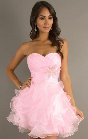 Mariage - Robe de soirée femme courte rose de organza LFNAC1363