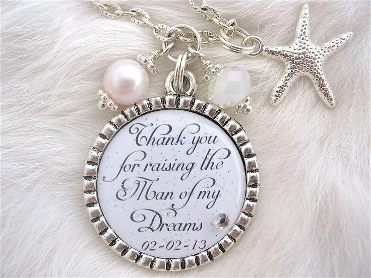 Wedding - MOTHER Of The GROOM Gift Thank You For Raising The Man Of My Dreams Pendant Necklace Beach Jewelry BEACH Wedding Bottle Cap Thank You Gift