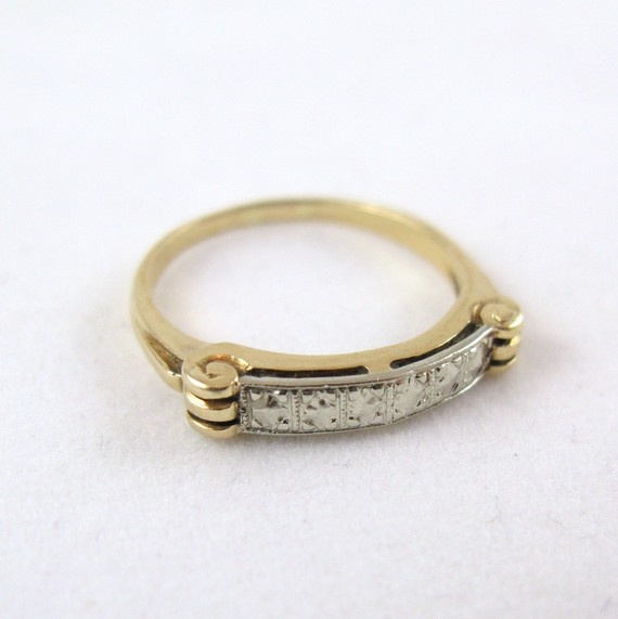 Mariage - Art déco jaune 14K White Ring or de cru des années 1930 Bijoux