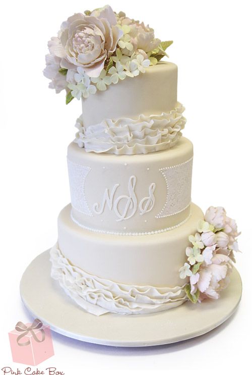 Wedding - Lace Detail And Ruffle Wedding Cake » Spring Wedding Cakes