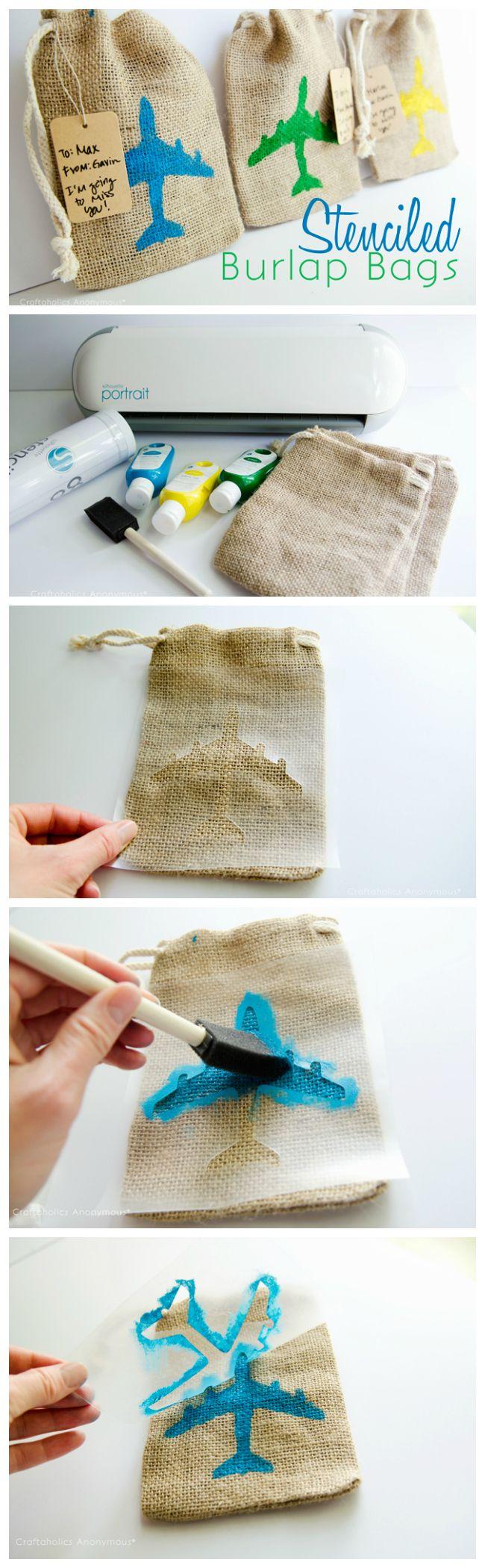 Wedding - Easy Stenciled Burlap Bags