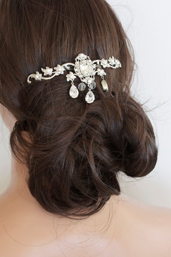 Wedding - Bridal Headpiece Hair Vine Leaf Back Wedding Hair Comb Swarovski Crystal Flapper Hair Clip Veil Comb ROCHELLE