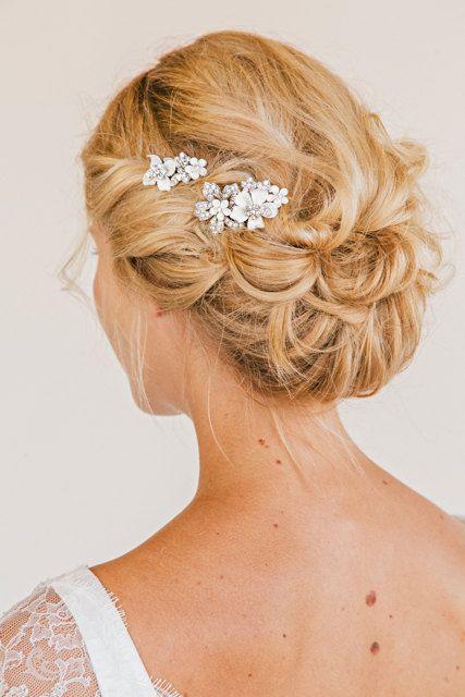 Свадьба - Александра Rhinestone цветочный набор расческа - Bridal гребень, гребень и фата, головной убор, свадебная