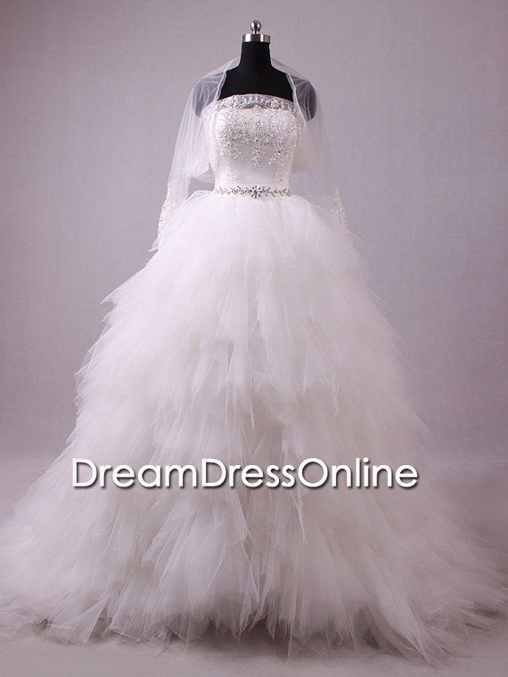 Hochzeit - Gorgeous Liebsten Applizierte Perlen Ivory Ivory Tulle Hochzeitskleid mit Rüschen 2014/Bridal Kleid / Brautkleid / Hochzeitsklei