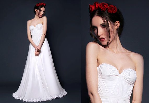 Wedding - Silk Hand Gathered Bustier Gown With Alencon Lace