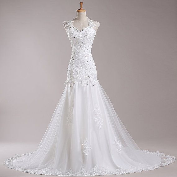 Wedding - 2014 Wedding Gown/ Wedding Dress With Court/ White Bridal Gown/ Formal Wedding Gown/ Handmade Wedding Dress
