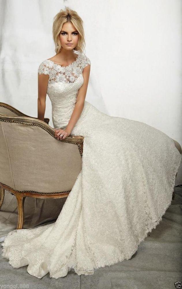 زفاف - جديد أبيض / العاج الزفاف فستان حورية البحر البوق حجم مخصص 2-4-6-8-10-12-14-16