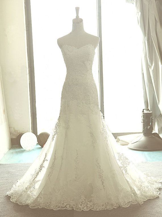 Wedding - Charming Lace Applique Mermaid Wedding Dress/Bridal Gown/Bride Dress/Wedding Gown