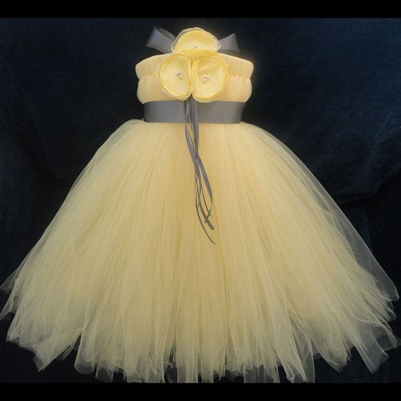 زفاف - رمادي زهرة صفراء فستان فتاة