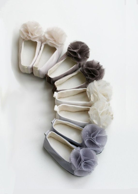 Wedding - Satin Flower Girl Shoes - Baby Toddler Sizes - Neutral Colors - Easter Couture Ballet Slipper - Satin And Tulle - Baby Souls Baby Shoes