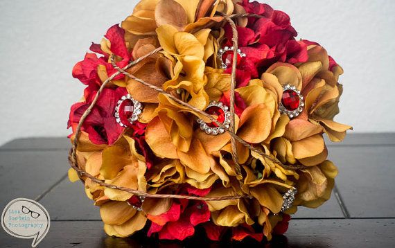 Wedding - Rustic Red And Gold Wedding Brooch/Button Bouquet. Fall Wedding, Outdoor Wedding, Vintage Wedding, Bohemian Chic Wedding