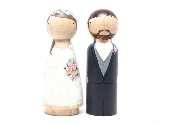 Wedding - The Original - Custom Peg Doll Wedding Cake Toppers White Minimalist - Wooden Dolls Goose Grease