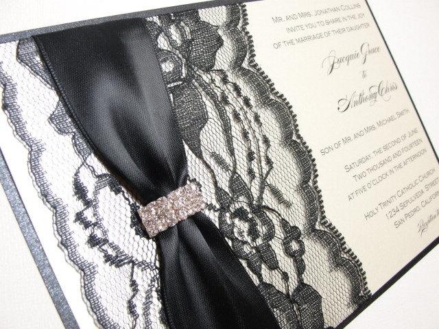 Wedding - LENA-CURVE1 Lace Wedding Invitation, Invite, Vintage, Shabby Chic, Couture, Elegant