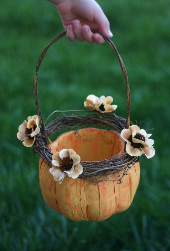 Wedding - Pumpkin Flower Girl Basket Rustic Fall Wedding (Item Number 140218)
