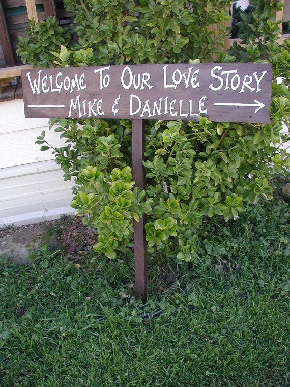 Wedding - Personalized Your Name On Wood Country Wedding Sign On Stake Welcome To Our Love Story Directional Arrow