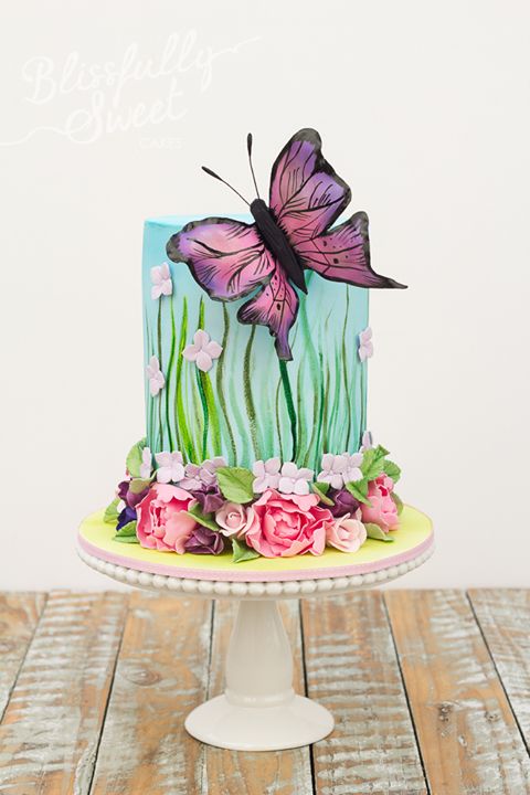 Wedding - Beautiful butterfly garden cake