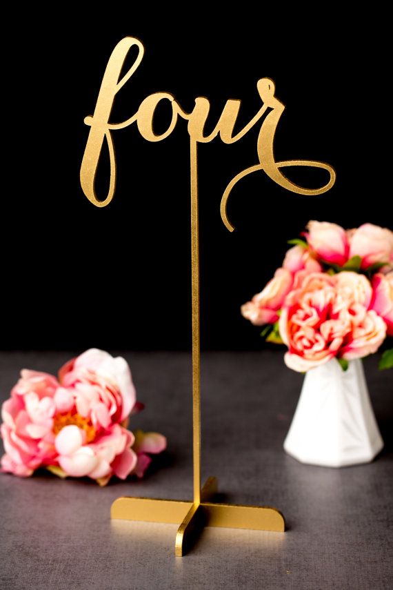 Wedding - Gold Wedding Table Numbers - Freestanding With Base