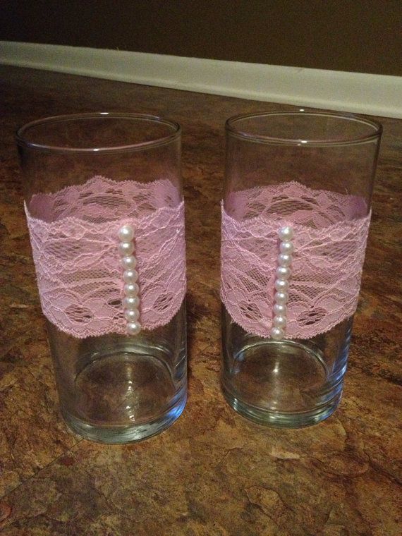 Wedding - Pink Lace Centerpiece Vases