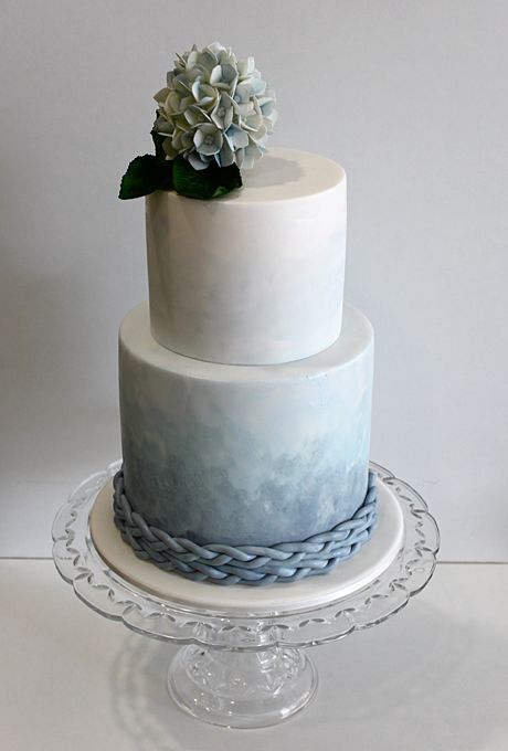 Wedding - Two-Tier Blue Ombre Wedding Cake - A Watercolor Wedding Cake Inspired By The Ocean