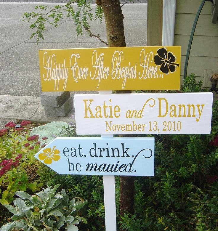 Wedding - Beach Wedding Signs. Unique Wedding Directional Signs With Arrows. Happily Ever After Begins Here With Bride And Groom Names And Date
