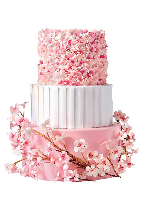 Mariage - Un gâteau de mariage rose de fleurs de cerisier - Un gâteau de mariage rose de fleurs de cerisier