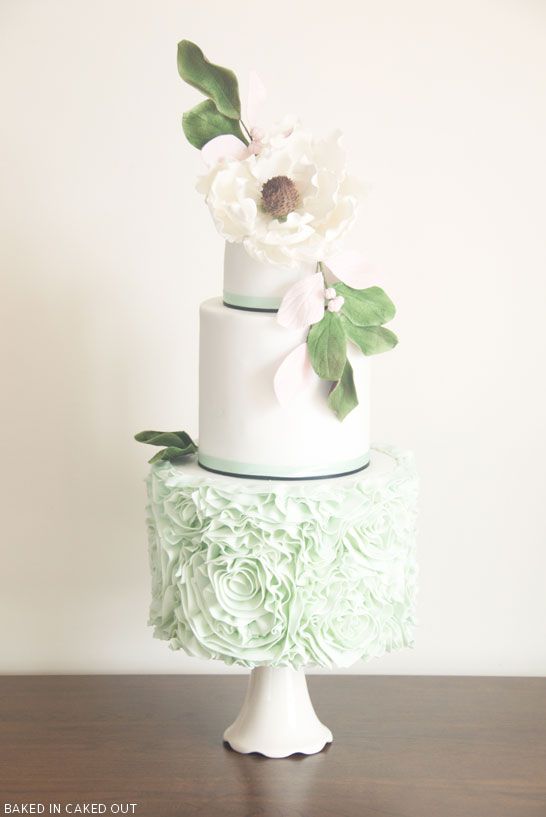Wedding - Mint Ruffled Rosette Cake