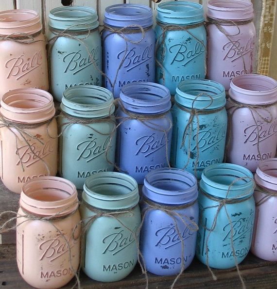 Свадьба - 20 Mason Jars, мяч кувшины, расписные Mason Jars цветов , вазы для цветов, деревенская свадьба центральные, душ, стороны пастель