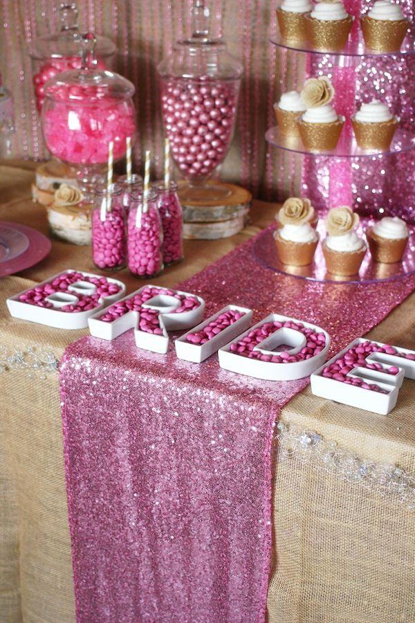 زفاف - الاتجاه تنبيه: ريفي جلام الوردي والذهب حلويات الجدول