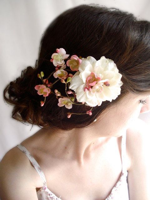 Hochzeit - Hochzeits-Haarspange, Ivory Blumen, Hochzeitshaarschmuck, Haarschmuck, Erröten Rosa Braut Kopfstück - Etolia - Cherry Blossom Ha