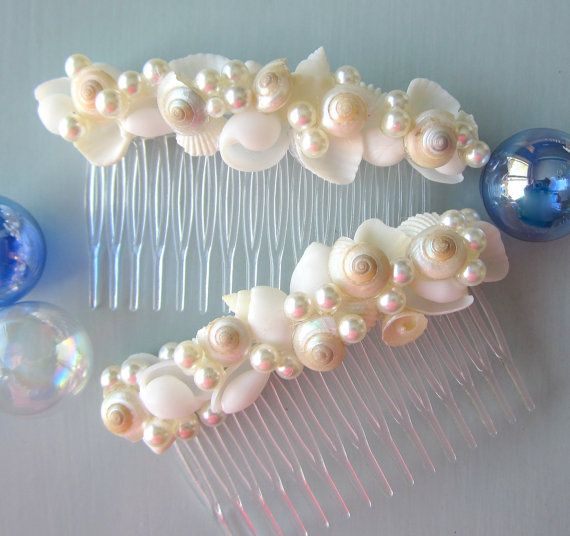 Wedding - 2pc Beach Wedding Seashell Hair Combs - Shell Hair Accessories For The Bride, 2pc