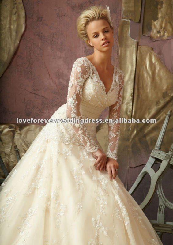 Wedding - Long Sleeve Lace Organza Vintage Wedding Gowns Bridal 2013 - Buy Long Sleeve Wedding Gowns,Spanish Lace Wedding Dresses,Irish Lace Wedding Dresses Product On Alibaba.com