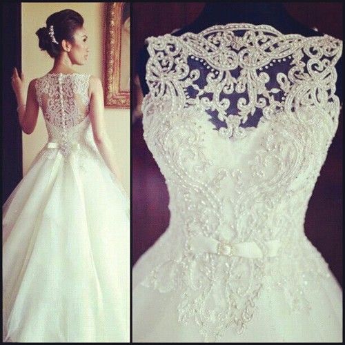 Wedding - Vintage Sleeveless Princess Beaded Lace And Tulle Wedding Dress