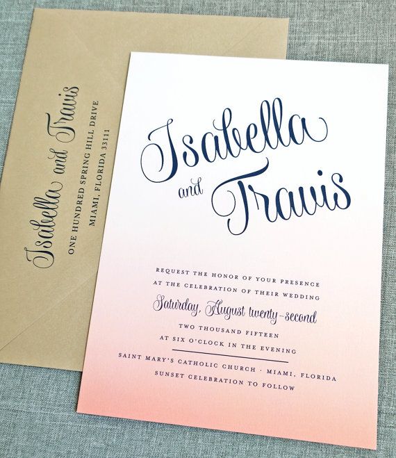Wedding - NEW Isabella Script Coral Ombre Wedding Invitation Sample