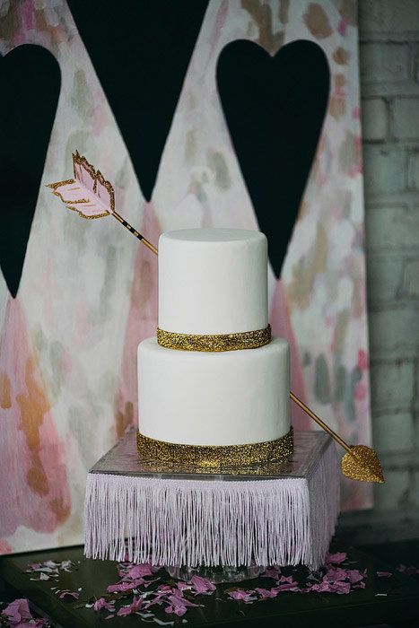 Wedding - Cupid's Arrow Cake Topper Decoration Shown In Gold Pink Black
