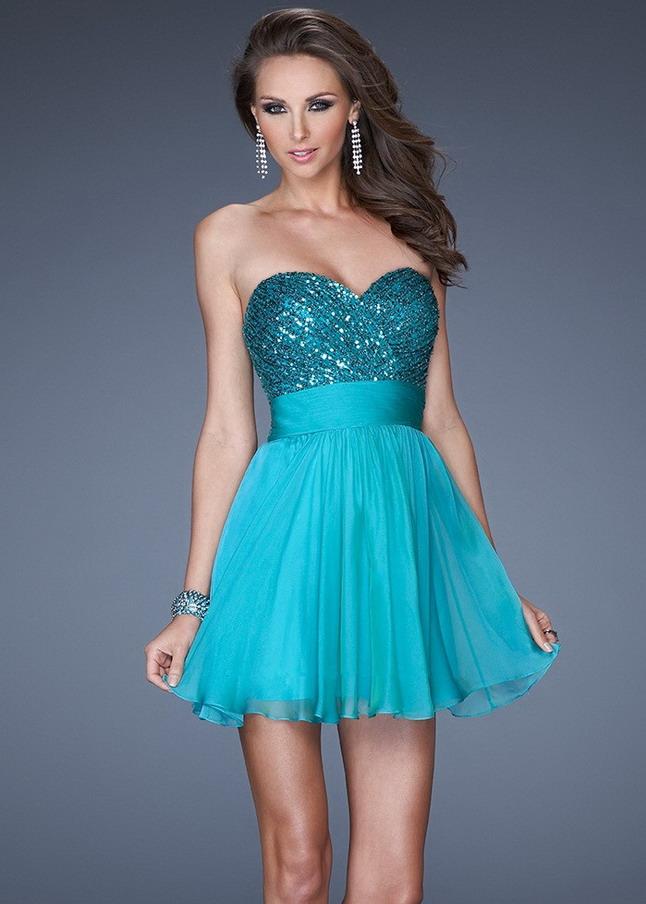 Mariage - Short Peacock Sequined Strapless Bodice Homecoming Dress