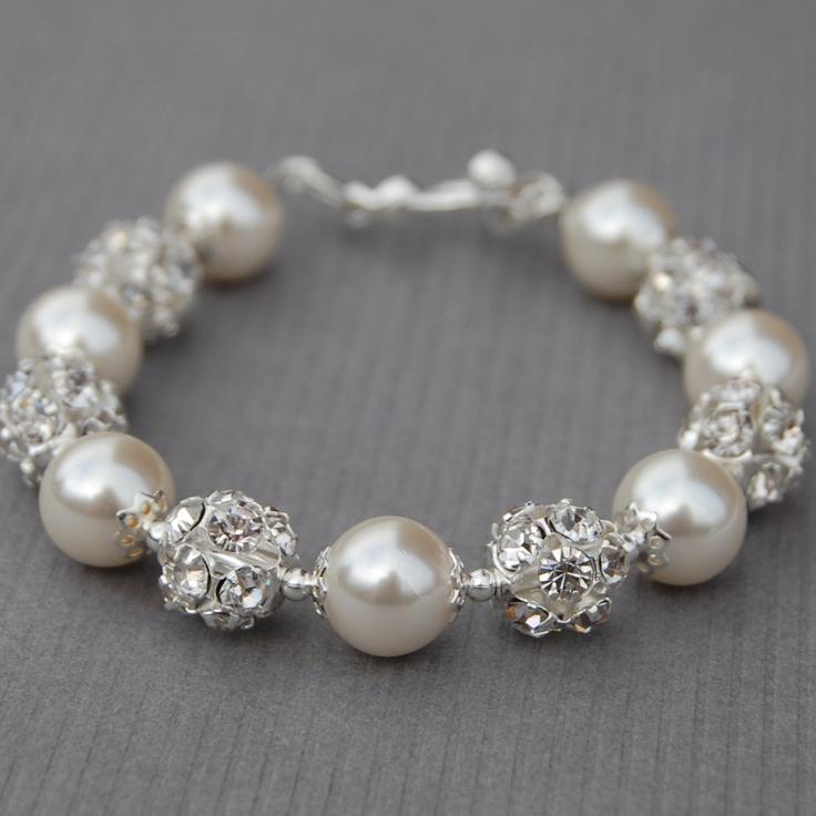 Wedding - Bridal Ivory Pearl And Rhinestone Bracelet, Sparkling Wedding Jewelry, Bling Bracelet, Bridesmaid Jewelry