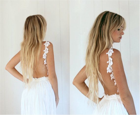 Wedding - Beach Bride Off White Backless Lace Wedding Gown